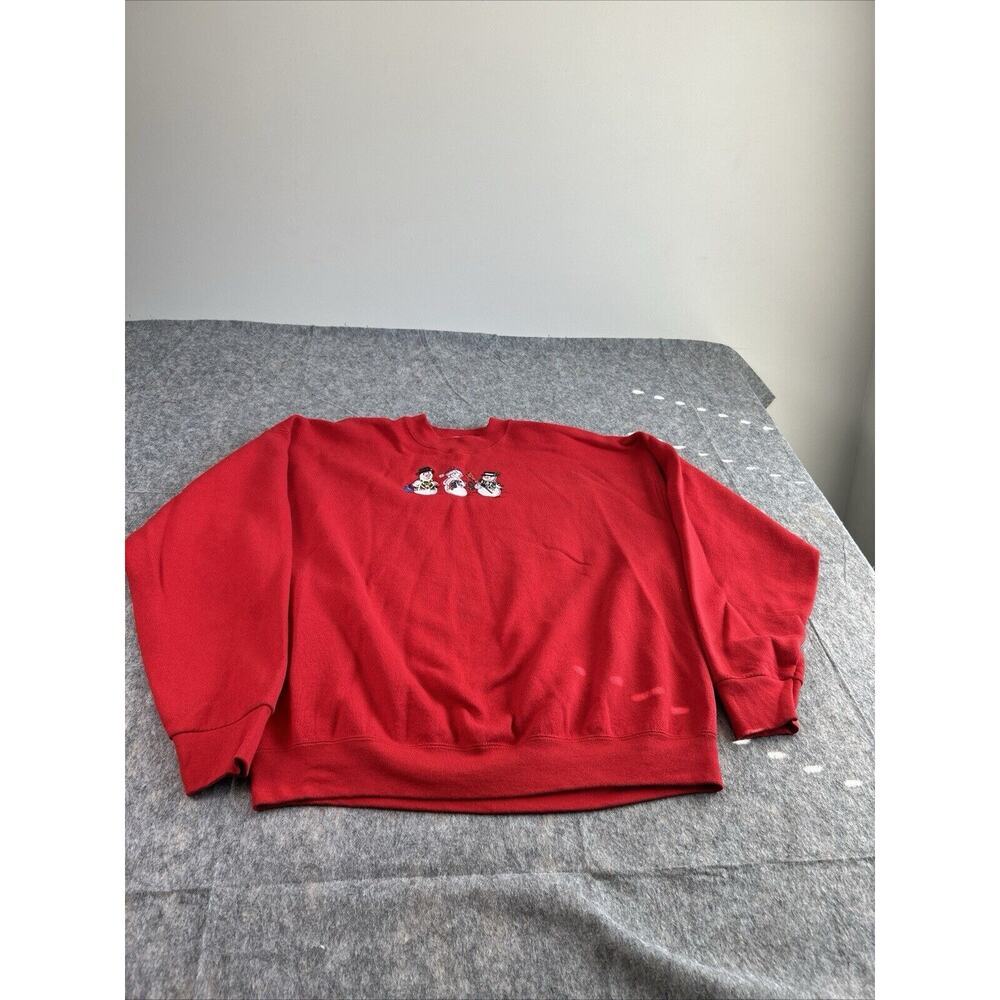Vintage 90s Fruit Of The Loom Crewneck Sweatshirt Adult XL‎ Red Snowmen